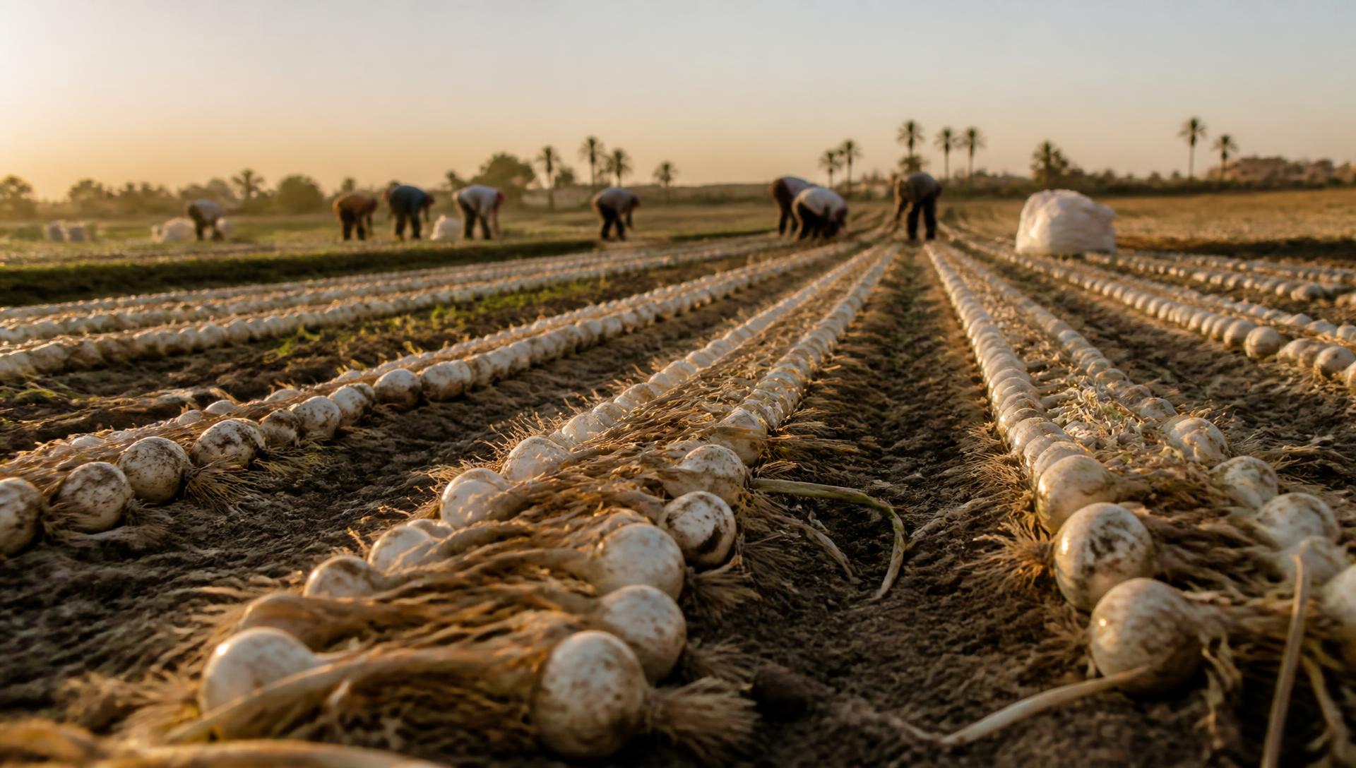 Egyptian onion field at sunrise