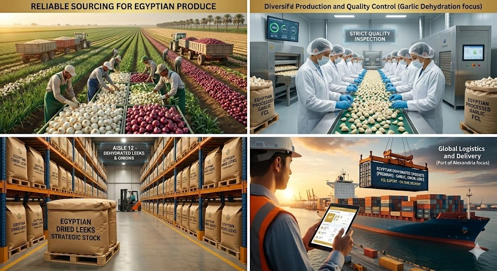 Sourcing, drying and processing of Egyptian onion and garlic