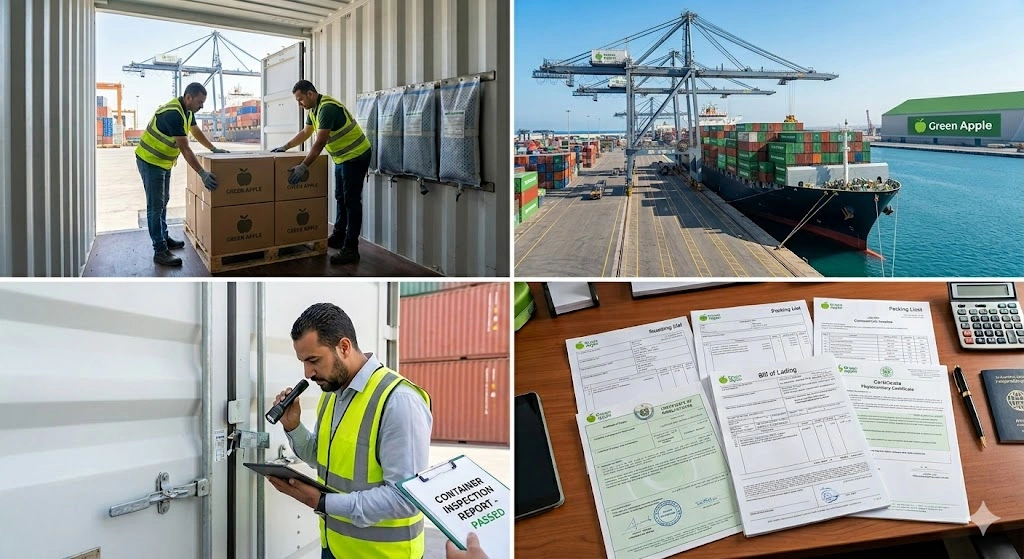 Container stuffing, sealing and port handling of export cargo
